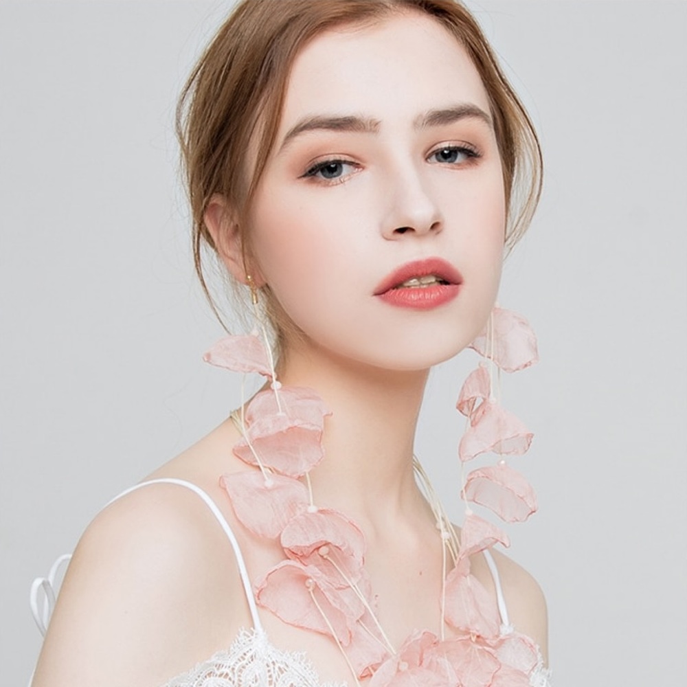 Bohemian Long Pale Pink Flower Tassel Earrings - Picture 1 of 14